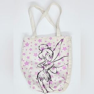 Tinker Bell Canvas Tote Bag, Distressed Sketch Style Disney Bag In Off-White